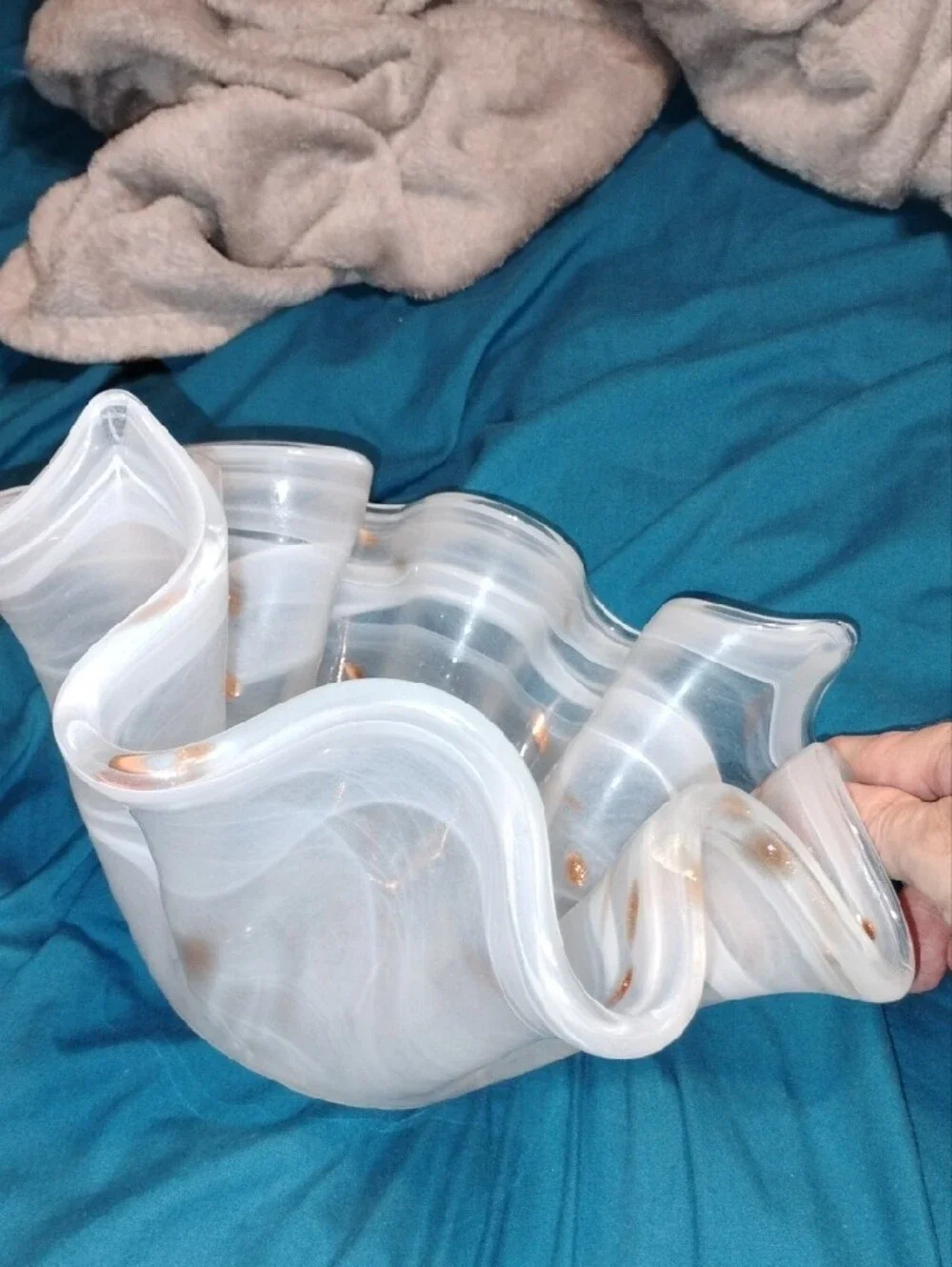 Classic White Swirled Glass Decorative Bowl -